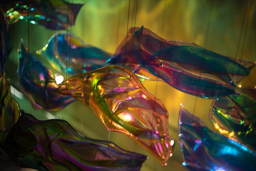 Multi-colored glass and light sculpture