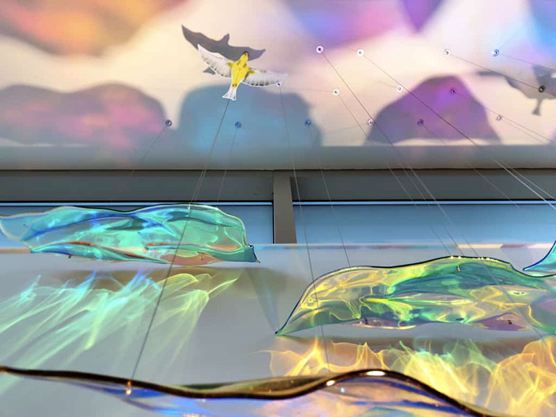 Multi-colored glass and light sculpture