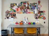 Various art supplies for the makerspace area in the library
