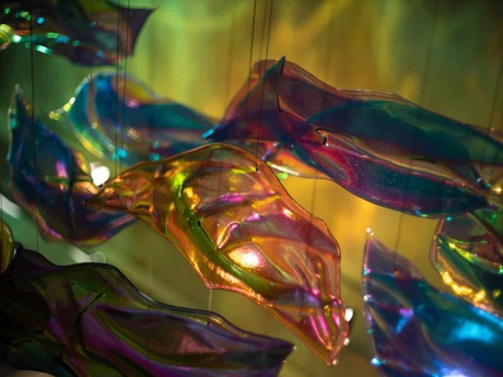 Multi-colored glass and light sculpture