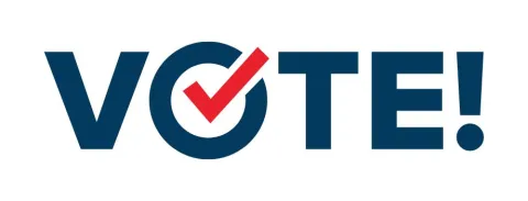 blue text that says vote with red checkmark