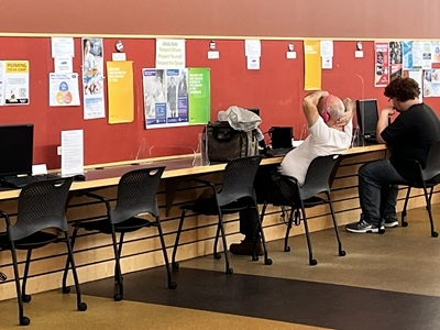 computers and seating along a wall
