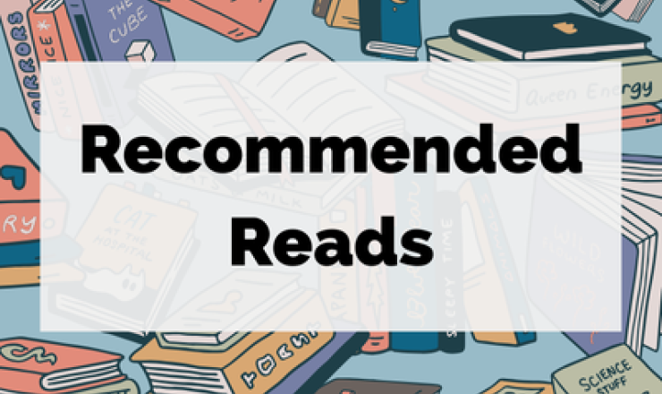 Recommended Reads text with book graphics in the background