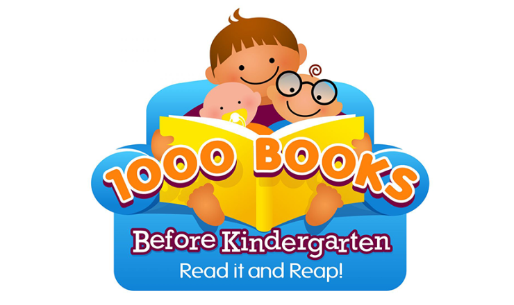 1000 books before kindergarten logo - Children sitting on chair reading