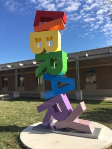 Brightly Colored Sculpture of the word library