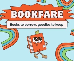 BookFare logo with tagline Books to borrow, goodies to keep
